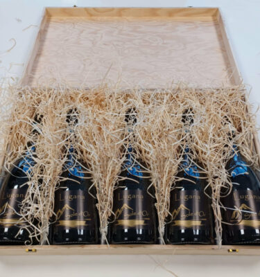 bottiglie vino Lugana Sole d'Or in scatola in legno
